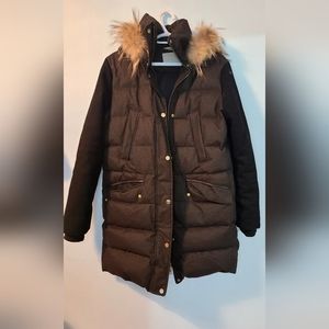 Soia & Kyo Women's Down Puffer Coat Fur Trim Hood Size M
